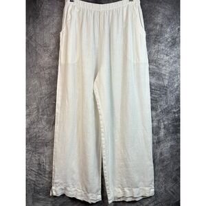 Mosaic 100% Linen Wide Leg Pants Womens size XL White Made in USA Elastic Waist